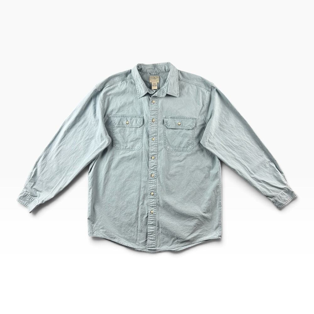 L.L.Bean Sunwashed Canvas Shirt Mens Large Tall Blue Green Cotton Workwear